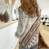 Bula Fiji Women Casual Shirt Fijian Masi Tapa Cloth Vintage Vibes LT14 - Polynesian Pride