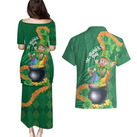 St Patrick's Day Hawaii Couples Matching Puletasi and Hawaiian Shirt Hauoli Maoli Funny Shaka Leprechaun