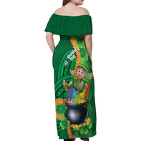 St Patrick's Day Hawaii Family Matching Off Shoulder Maxi Dress and Hawaiian Shirt Hauoli Maoli Funny Shaka Leprechaun