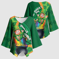St Patrick's Day Hawaii Kimono Sleeve Blouse Hauoli Maoli Funny Shaka Leprechaun