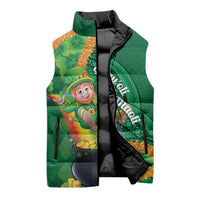 St Patrick's Day Hawaii Sleeveless Puffer Jacket Hauoli Maoli Funny Shaka Leprechaun