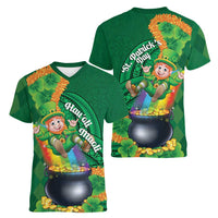 St Patrick's Day Hawaii Women V-Neck T-Shirt Hauoli Maoli Funny Shaka Leprechaun