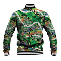 St Patrick's Day Palaka Hawaii Baseball Jacket Kukui Nut Pikake Lei Shamrock Dabbing Leprechaun