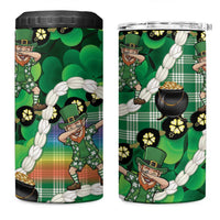 St Patrick's Day Palaka Hawaii 4 in 1 Can Cooler Tumbler Kukui Nut Pikake Lei Shamrock Dabbing Leprechaun
