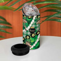 St Patrick's Day Palaka Hawaii 4 in 1 Can Cooler Tumbler Kukui Nut Pikake Lei Shamrock Dabbing Leprechaun