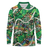 St Patrick's Day Palaka Hawaii Long Sleeve Polo Shirt Kukui Nut Pikake Lei Shamrock Dabbing Leprechaun LT14 Green - Polynesian Pride