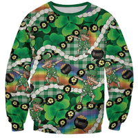 St Patrick's Day Palaka Hawaii Sweatshirt Kukui Nut Pikake Lei Shamrock Dabbing Leprechaun LT14 Unisex Green - Polynesian Pride