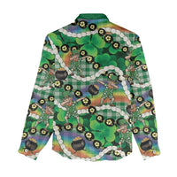 St Patrick's Day Palaka Hawaii Women Casual Shirt Kukui Nut Pikake Lei Shamrock Dabbing Leprechaun