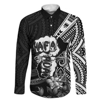 Hafa Adai Guam Discovery Day Family Matching Short Sleeve Bodycon Dress and Hawaiian Shirt Chamorro Latte Stone Hand Black Version LT14 Dad's Shirt - Long Sleeve Black - Polynesian Pride
