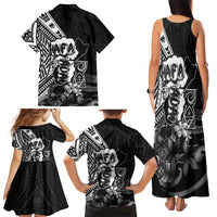 Hafa Adai Guam Discovery Day Family Matching Tank Maxi Dress and Hawaiian Shirt Chamorro Latte Stone Hand Black Version