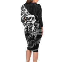 Hafa Adai Guam Discovery Day Long Sleeve Bodycon Dress Chamorro Latte Stone Hand Black Version LT14 - Polynesian Pride