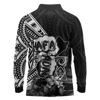 Hafa Adai Guam Discovery Day Long Sleeve Polo Shirt Chamorro Latte Stone Hand Black Version