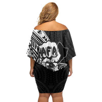 Hafa Adai Guam Discovery Day Off Shoulder Short Dress Chamorro Latte Stone Hand Black Version