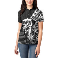 Hafa Adai Guam Discovery Day Women Polo Shirt Chamorro Latte Stone Hand Black Version