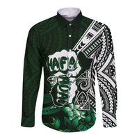 Hafa Adai Guam Discovery Day Long Sleeve Button Shirt Chamorro Latte Stone Hand Green Version
