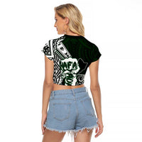 Hafa Adai Guam Discovery Day Raglan Cropped T Shirt Chamorro Latte Stone Hand Green Version LT14 - Polynesian Pride