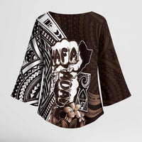 Hafa Adai Guam Discovery Day Kimono Sleeve Blouse Chamorro Latte Stone Hand Brown Version