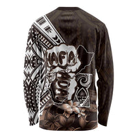 Hafa Adai Guam Discovery Day Long Sleeve Shirt Chamorro Latte Stone Hand Brown Version