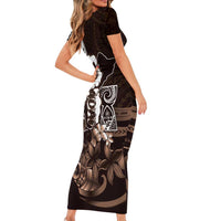 Hafa Adai Guam Discovery Day Short Sleeve Bodycon Dress Chamorro Latte Stone Hand Brown Version