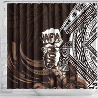 Hafa Adai Guam Discovery Day Shower Curtain Chamorro Latte Stone Hand Brown Version