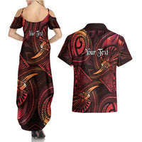 Personalised Polynesia Zodiac Aries Couples Matching Summer Maxi Dress and Hawaiian Shirt Galaxy Polynesian Pattern Chest Tattoo Style