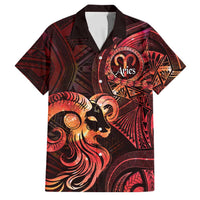 Personalised Polynesia Zodiac Aries Family Matching Puletasi and Hawaiian Shirt Galaxy Polynesian Pattern Chest Tattoo Style LT14 Dad's Shirt - Short Sleeve Red - Polynesian Pride