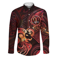Personalised Polynesia Zodiac Aries Family Matching Puletasi and Hawaiian Shirt Galaxy Polynesian Pattern Chest Tattoo Style LT14 Dad's Shirt - Long Sleeve Red - Polynesian Pride