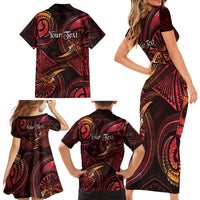 Personalised Polynesia Zodiac Aries Family Matching Short Sleeve Bodycon Dress and Hawaiian Shirt Galaxy Polynesian Pattern Chest Tattoo Style