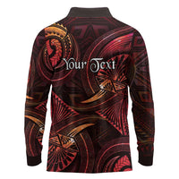Personalised Polynesia Zodiac Aries Long Sleeve Polo Shirt Galaxy Polynesian Pattern Chest Tattoo Style