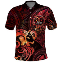 Personalised Polynesia Zodiac Aries Polo Shirt Galaxy Polynesian Pattern Chest Tattoo Style