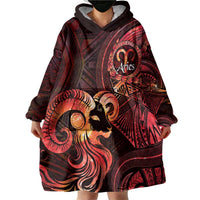 Personalised Polynesia Zodiac Aries Wearable Blanket Hoodie Galaxy Polynesian Pattern Chest Tattoo Style