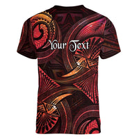 Personalised Polynesia Zodiac Aries Women V-Neck T-Shirt Galaxy Polynesian Pattern Chest Tattoo Style