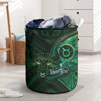 Personalised Polynesia Zodiac Taurus Laundry Basket Galaxy Polynesian Pattern Chest Tattoo Style LT14 Green - Polynesian Pride