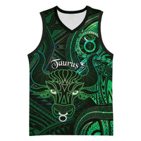 Personalised Polynesia Zodiac Taurus Basketball Jersey Galaxy Polynesian Pattern Chest Tattoo Style LT14 Unisex Green - Polynesian Pride