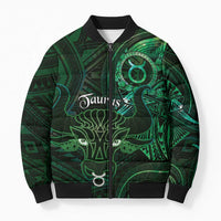 Personalised Polynesia Zodiac Taurus Bomber Puffer Jacket Galaxy Polynesian Pattern Chest Tattoo Style LT14 Unisex Green - Polynesian Pride