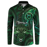 Personalised Polynesia Zodiac Taurus Button Sweatshirt Galaxy Polynesian Pattern Chest Tattoo Style LT14 Green - Polynesian Pride