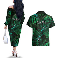 Personalised Polynesia Zodiac Taurus Couples Matching Off The Shoulder Long Sleeve Dress and Hawaiian Shirt Galaxy Polynesian Pattern Chest Tattoo Style LT14 - Polynesian Pride