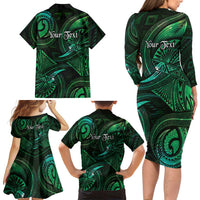Personalised Polynesia Zodiac Taurus Family Matching Long Sleeve Bodycon Dress and Hawaiian Shirt Galaxy Polynesian Pattern Chest Tattoo Style