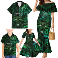 Personalised Polynesia Zodiac Taurus Family Matching Mermaid Dress and Hawaiian Shirt Galaxy Polynesian Pattern Chest Tattoo Style