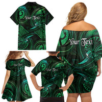 Personalised Polynesia Zodiac Taurus Family Matching Off Shoulder Short Dress and Hawaiian Shirt Galaxy Polynesian Pattern Chest Tattoo Style
