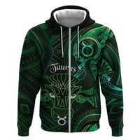 Personalised Polynesia Zodiac Taurus Hoodie Galaxy Polynesian Pattern Chest Tattoo Style LT14 Zip Hoodie Green - Polynesian Pride