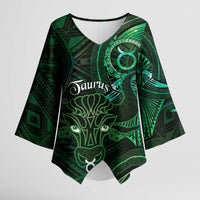 Personalised Polynesia Zodiac Taurus Kimono Sleeve Blouse Galaxy Polynesian Pattern Chest Tattoo Style LT14 Female Green - Polynesian Pride