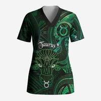 Personalised Polynesia Zodiac Taurus Scrub Top Galaxy Polynesian Pattern Chest Tattoo Style LT14 Adult Green - Polynesian Pride