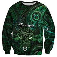 Personalised Polynesia Zodiac Taurus Sweatshirt Galaxy Polynesian Pattern Chest Tattoo Style LT14 Unisex Green - Polynesian Pride