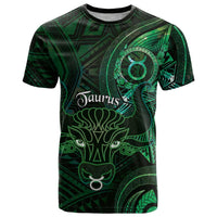 Personalised Polynesia Zodiac Taurus T Shirt Galaxy Polynesian Pattern Chest Tattoo Style LT14 Green - Polynesian Pride