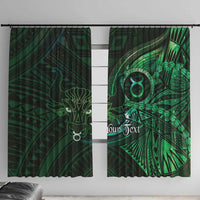 Personalised Polynesia Zodiac Taurus Window Curtain Galaxy Polynesian Pattern Chest Tattoo Style LT14 With Hooks Green - Polynesian Pride