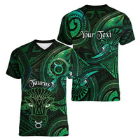 Personalised Polynesia Zodiac Taurus Women V-Neck T-Shirt Galaxy Polynesian Pattern Chest Tattoo Style LT14 - Polynesian Pride