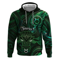 Personalised Polynesia Zodiac Taurus Zip Hoodie Galaxy Polynesian Pattern Chest Tattoo Style LT14 Pullover Hoodie Green - Polynesian Pride
