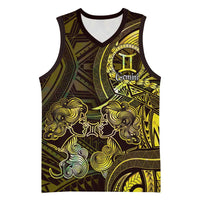 Personalised Polynesia Zodiac Gemini Basketball Jersey Galaxy Polynesian Pattern Chest Tattoo Style LT14 Unisex Yellow - Polynesian Pride