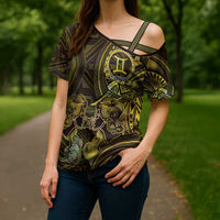 Personalised Polynesia Zodiac Gemini Cross Shoulder Shirt Galaxy Polynesian Pattern Chest Tattoo Style LT14 - Polynesian Pride